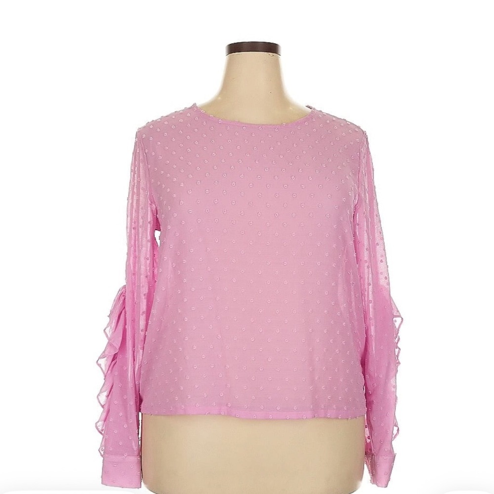 A New Day Pink Ruffled Long Sleeve Blouse